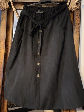 SHEIN Black Button-Front Tie Waist A-Line Skirt